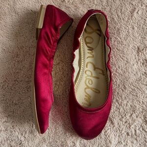 Sam Edelman Womens Burgundy Satin Ballet Flats